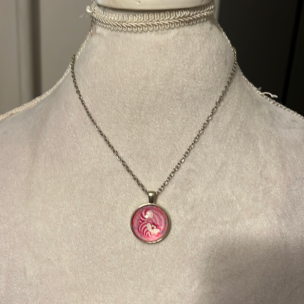 Cheshire Cat circle pendant necklace